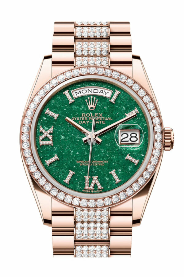 Day-Date 36 Green Aventurine Dial Diamond Bezel 18K Everose Gold Diamond President Watch 128345RBR