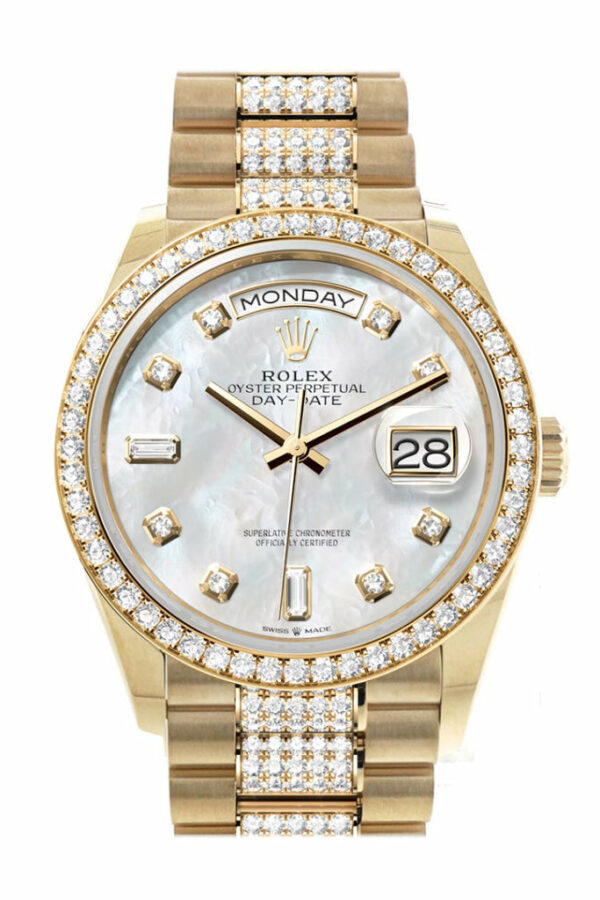 Day-Date 36 Mother-of-Pearl Diamond Dial Gold Diamond Bezel Watch 128348RBR-0019 128348RBR