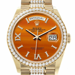 Day-Date 36 Carnelian Dial Gold Diamond Bezel Watch 128348RBR-0050 128348RBR