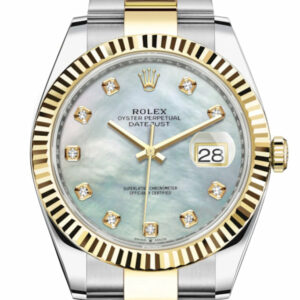 Datejust 41 Mother of Pearl Diamond Dial Fluted Bezel 18k Yellow Gold Mens Watch 126333