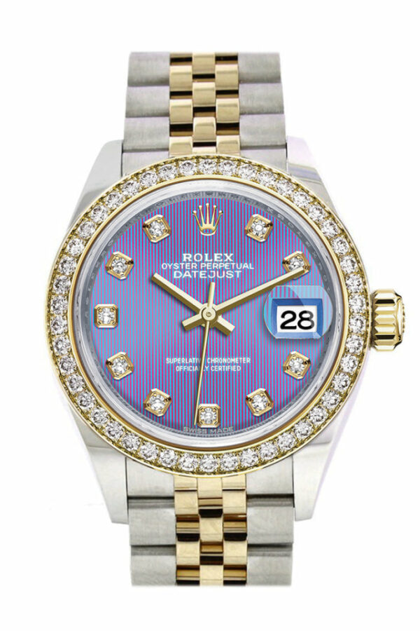 Datejust 28 Lavender set with diamonds Dial Diamond Bezel Yellow Gold Jubilee Ladies Watch 279383RBR 279383