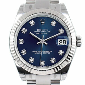 Datejust 31 Blue Set Diamonds Dial White Gold Fluted Bezel Ladies Watch 178274 / None