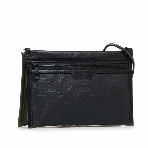 LV Shadow Double Flat Black Monogram Leather