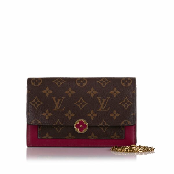 Brown LV Monogram Flore Wallet On Chain - Image 15