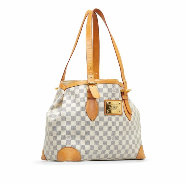 White LV Damier Azur Hampstead MM Tote Bag