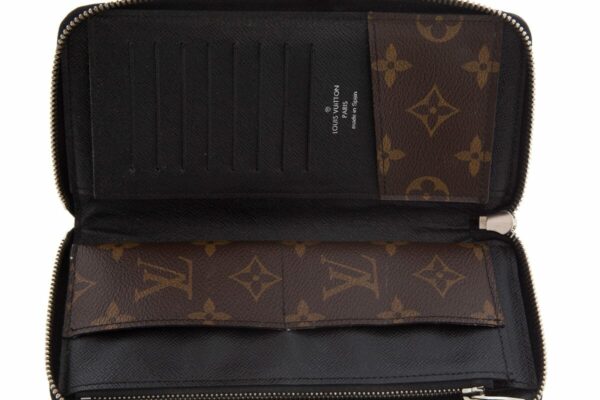 LV Brown & Black Monogram Canvas Mascassar Zippy Wallet - Image 4