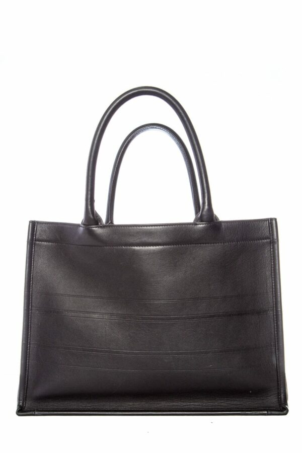 Christian Dior Black Leather Embossed Logo Tote - Image 4