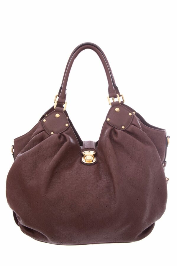 LV Brown Leather Monogram Mahina Hobo Handbag - Image 10