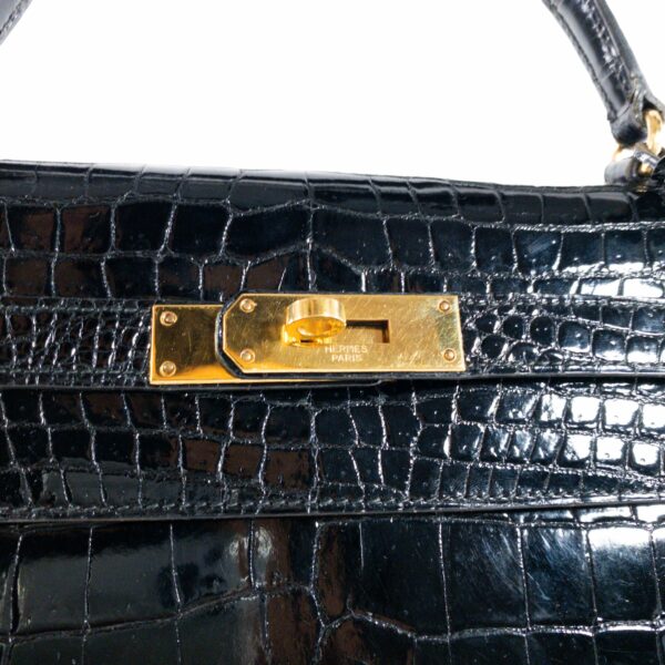 HM Vintage Crocodile Black Kelly 35cm GHW - Image 7