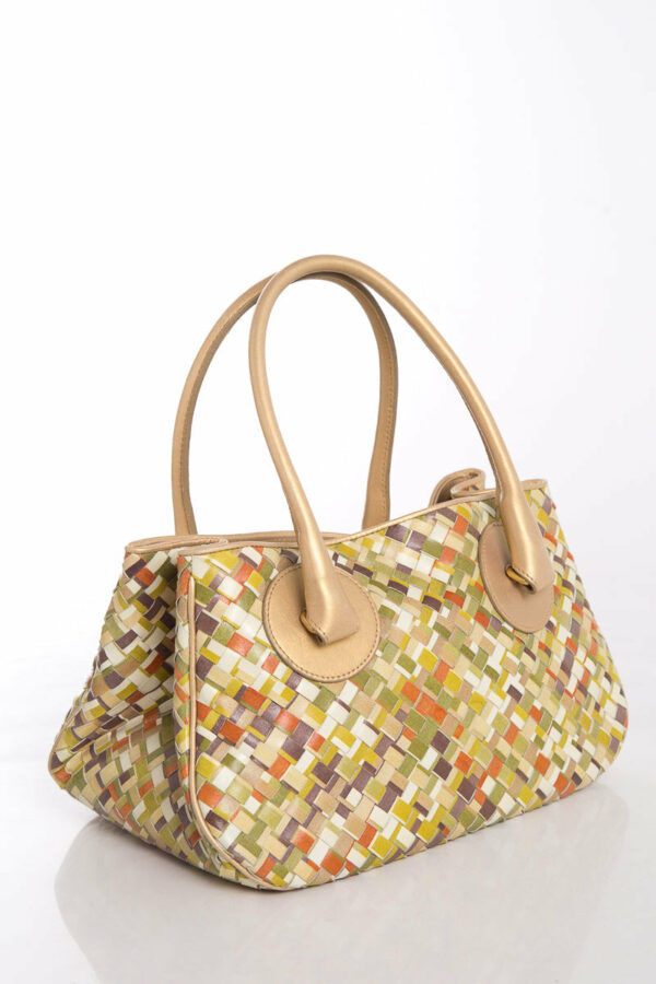 Bottega Veneta Gold & Multicolor Leather Intrecciato Handle Bag - Image 2