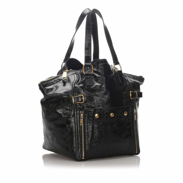 Pre-Loved YSL Black Patent Leather Downtown Tote Bag France - Image 2