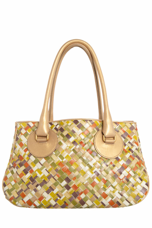 Bottega Veneta Gold & Multicolor Leather Intrecciato Handle Bag - Image 8