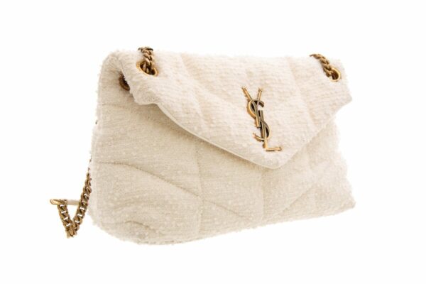 YSL Cream Boucle Tweed Quilted Loulou Puffer Handbag - Image 2