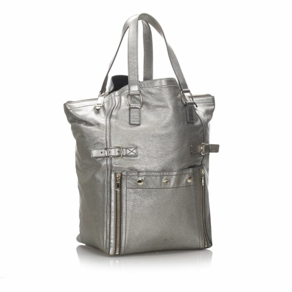 Pre-Loved YSL Gray Patent Leather Downtown Tote Bag France - Image 2