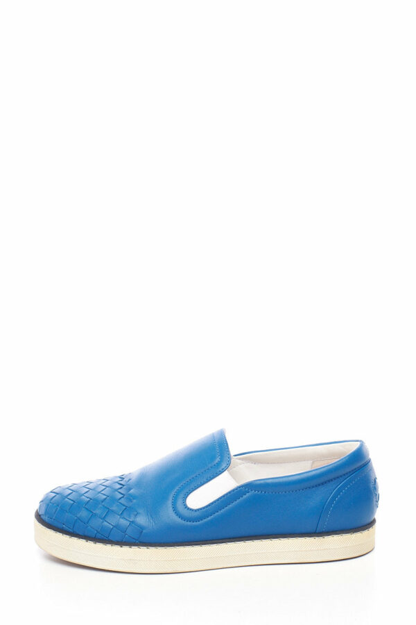 Bottega Veneta Blue Intrecciato Slip-On Sneakers 37.5 - Image 7