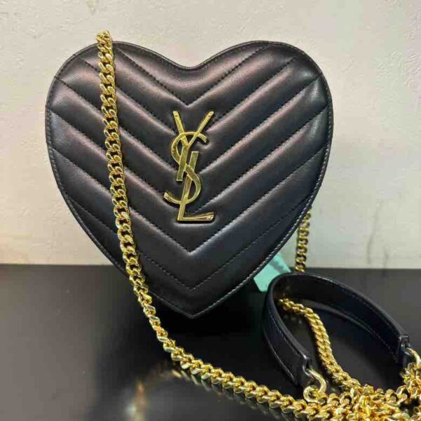 YSL Saint Laurent Leather Heart Chain Crossbody Bag