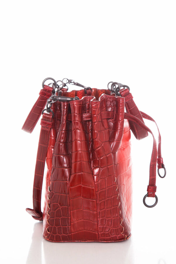 Bottega Veneta Red Vesuvio Croc Bucket Shoulder Bag - Image 3