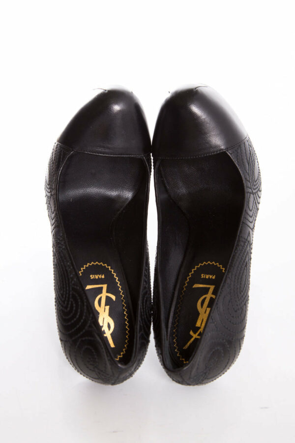 YSL Black Embroider Heels SZ 35 - Image 5