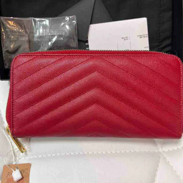 Ysl Classic Monogram Zip Around Matelasse Chevron Wallet, Red Leather - Image 2