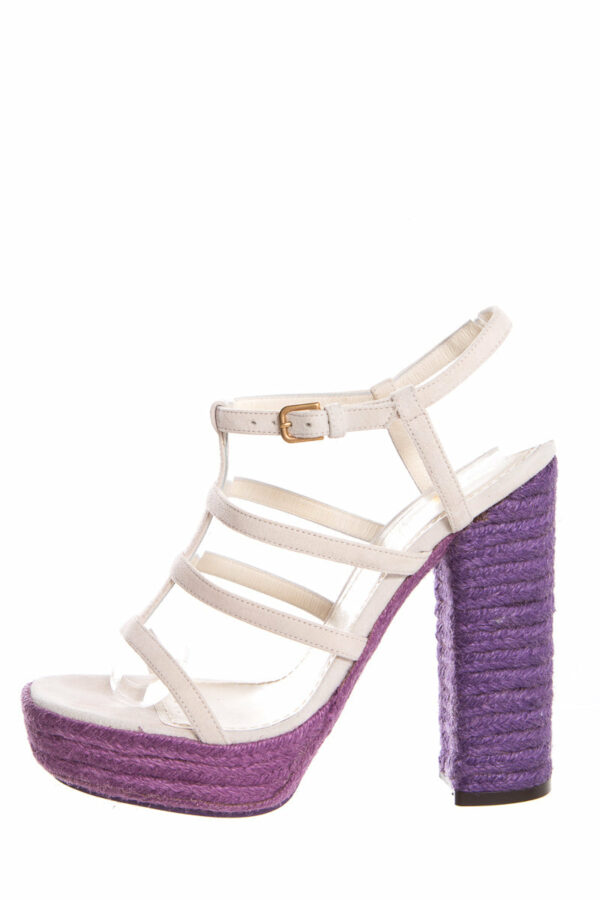 YSL Cream & Purple Jute Woven Heels SZ 35.5 - Image 10