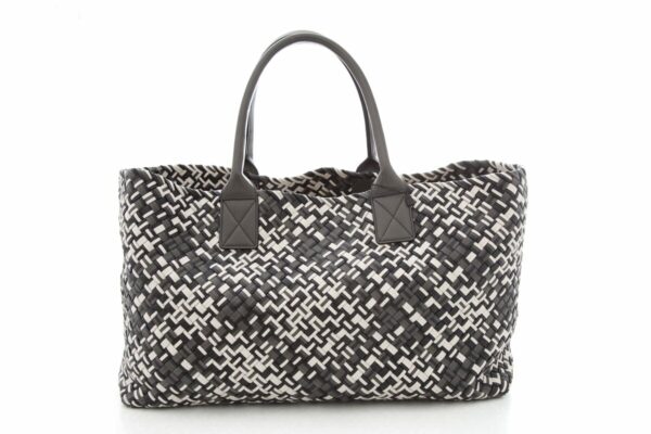 Bottega Veneta Black White & Grey Intrecciato Medium Cabat  Tote - Image 3