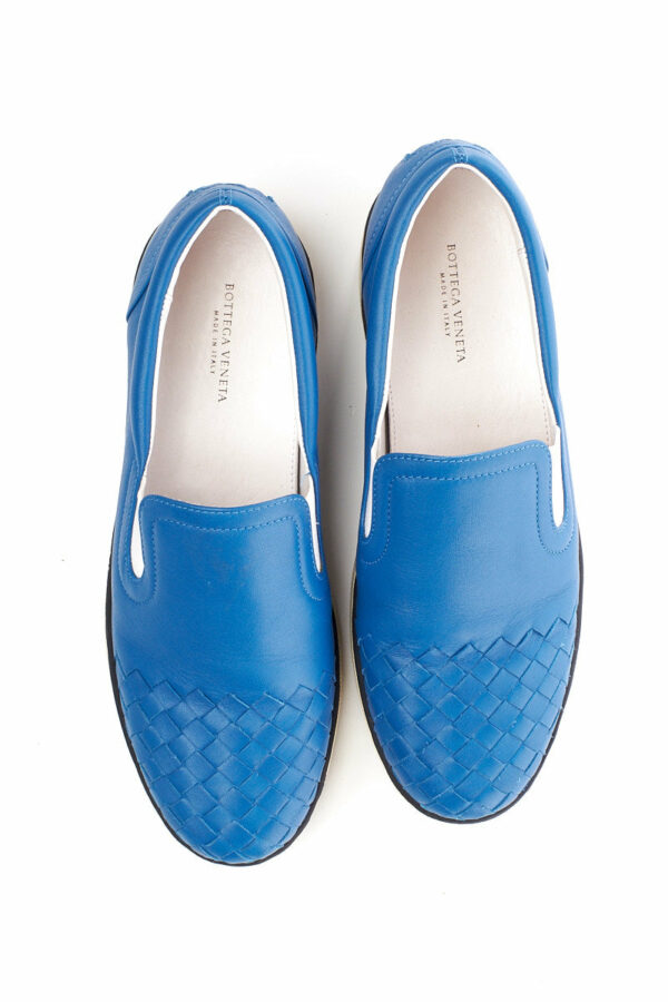 Bottega Veneta Blue Intrecciato Slip-On Sneakers 37.5 - Image 3