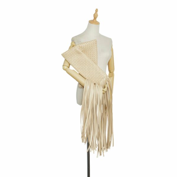 Bottega Veneta Fringe Crisscross Clutch Light Brown Intrecciato - Image 5