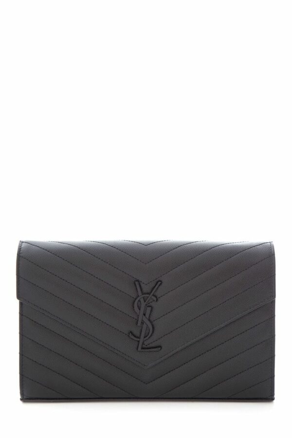 YSL Cassandre Matelasse Chain Wallet in Grain De Poudre Black Embossed Leather - Image 6