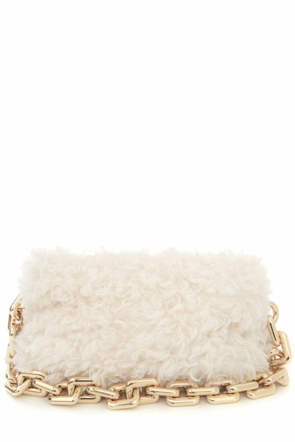 Bottega Veneta Ivory Shearling Chain Pouch Handbag - Image 7