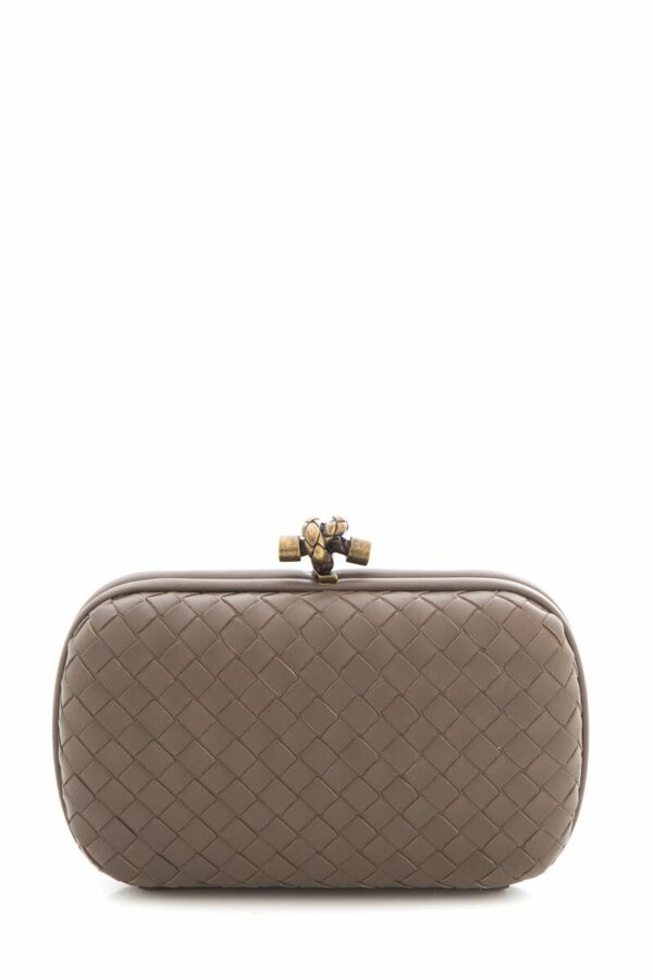 Bottega Veneta Brown Woven Leather Knot Clutch - Image 6