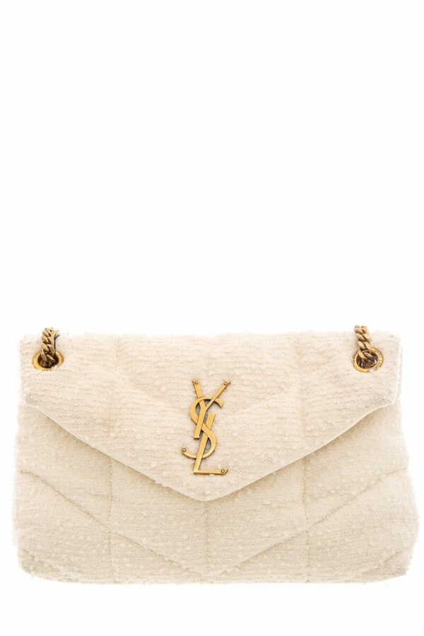 YSL Cream Boucle Tweed Quilted Loulou Puffer Handbag - Image 9