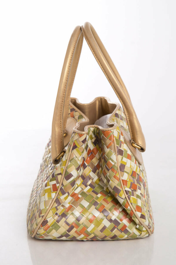 Bottega Veneta Gold & Multicolor Leather Intrecciato Handle Bag - Image 3