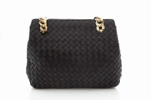 Bottega Veneta Black Chain Lambskin Woven Handbag - Image 2