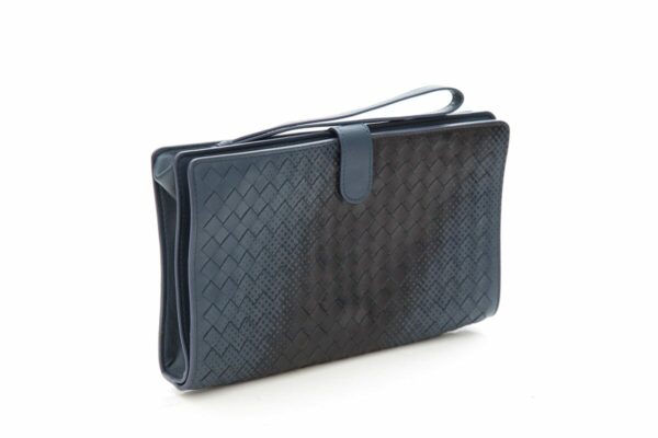 Bottega Veneta Intrecciato Blue & Black Graphic Clutch - Image 2