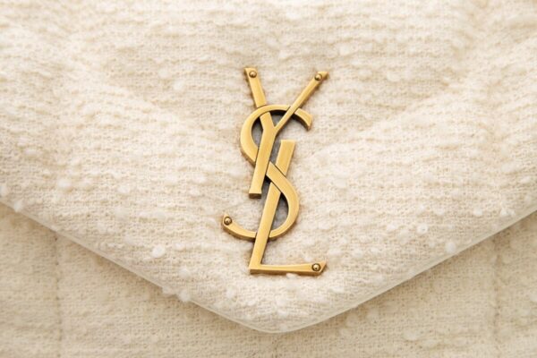 YSL Cream Boucle Tweed Quilted Loulou Puffer Handbag - Image 5