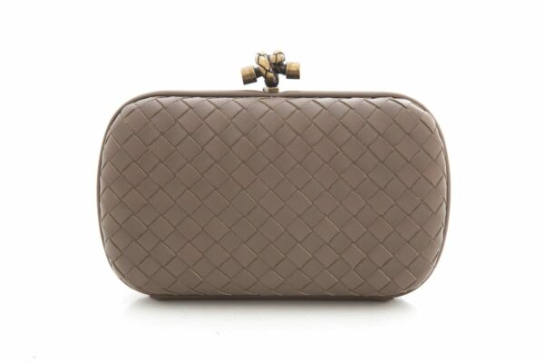 Bottega Veneta Brown Woven Leather Knot Clutch - Image 2