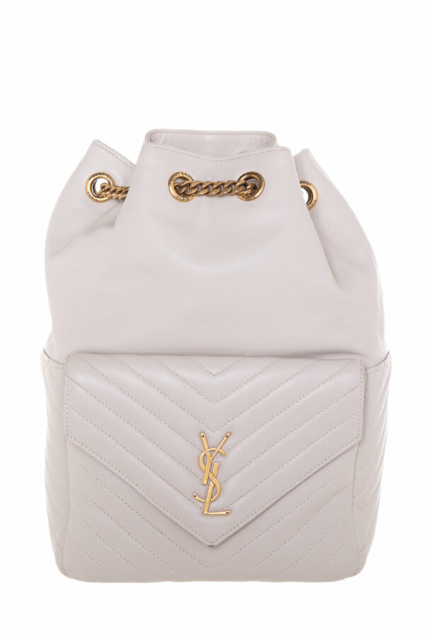 YSL Blanc Chevron Quilted Backpack Handbag - Image 11