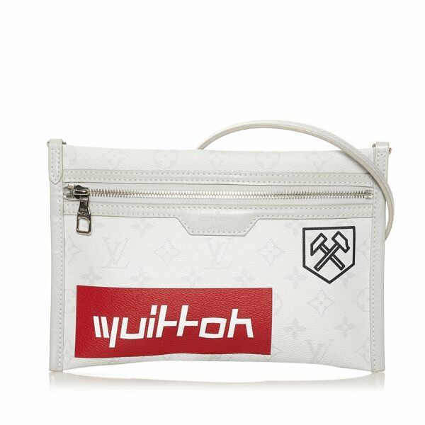 LV Double Flat Bag White Logo Story Monogram Canvas