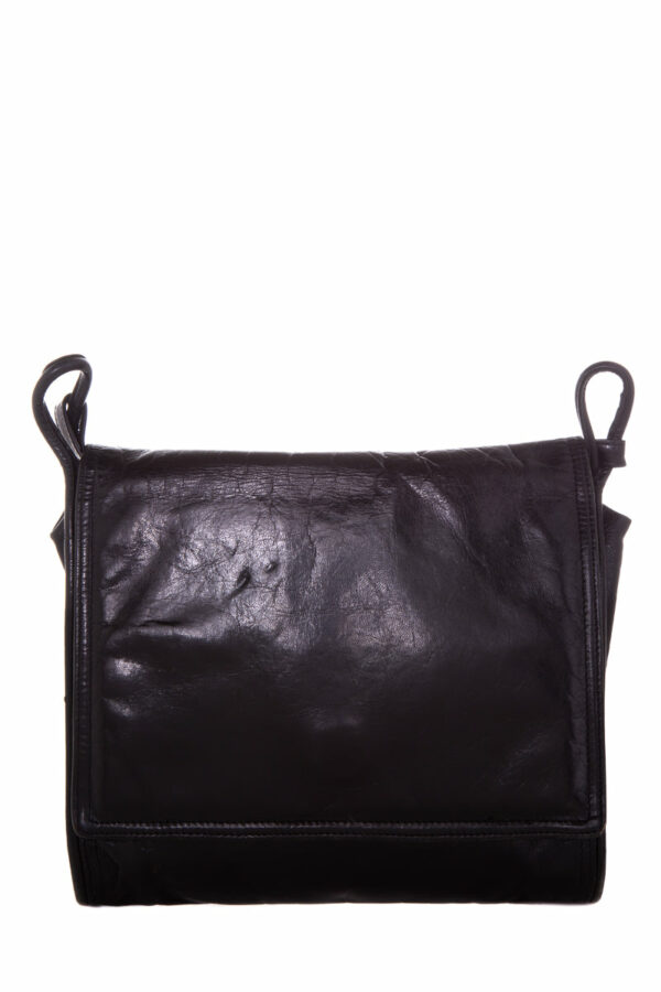 Bottega Veneta Vintage Black Leather Flap Handbag - Image 9