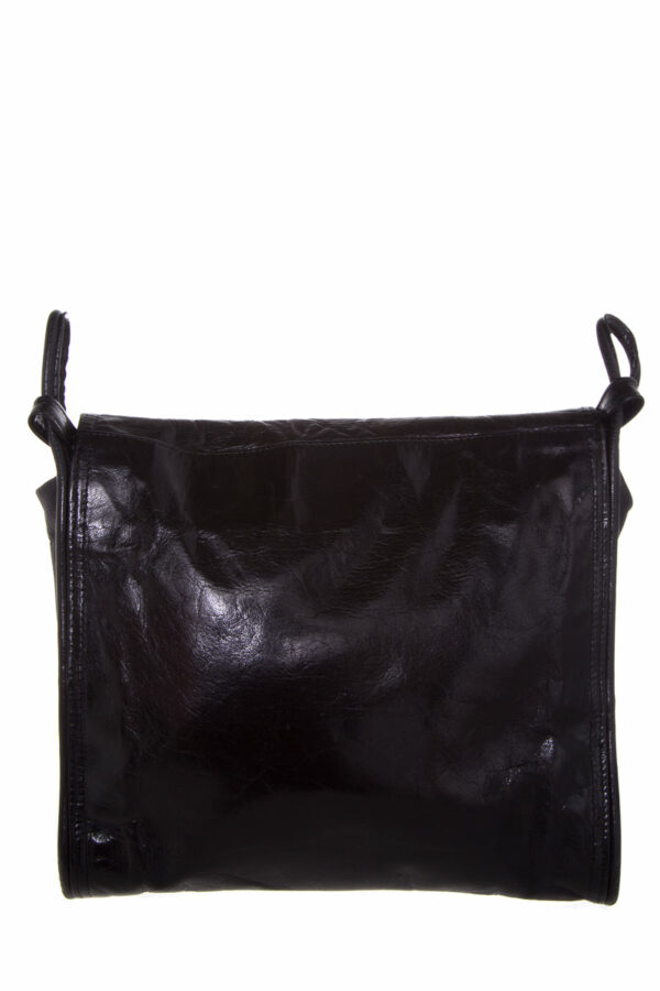 Bottega Veneta Vintage Black Leather Flap Handbag - Image 4