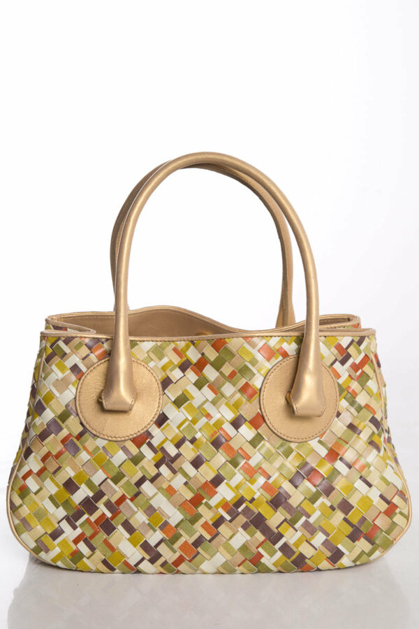 Bottega Veneta Gold & Multicolor Leather Intrecciato Handle Bag - Image 4