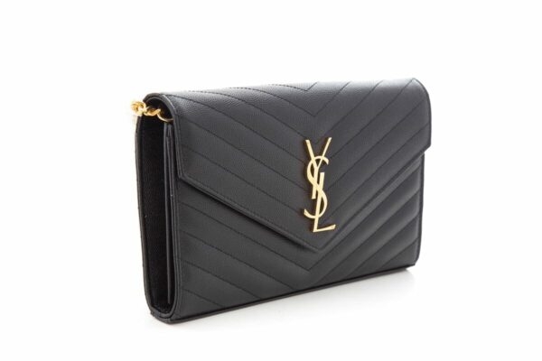 YSL Cassandre Matelasse Chain Wallet in Grain De Poudre Black Embossed Leather - Image 2