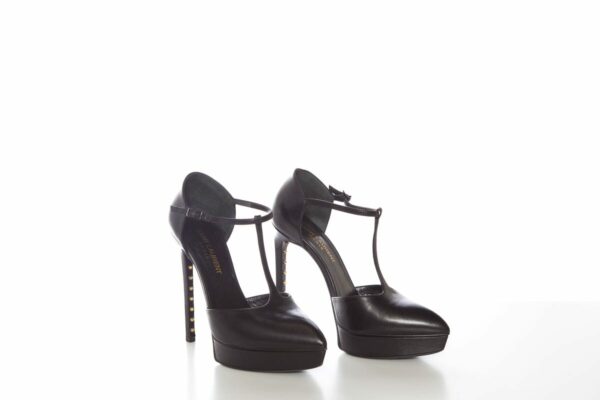 YSL Black T-Strap Studded Heels. SZ 36 - Image 2