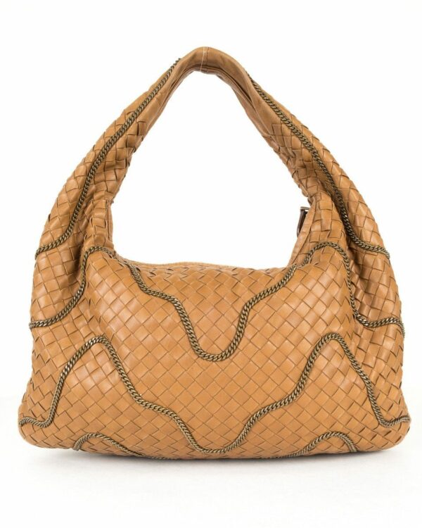 Bottega Veneta Brown Intrecciato Nappa Chain Hobo Bag - Image 3