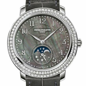 Patek Philippe Complications Black Mother Of Pearl Dial Diamond Bezel 18Kt White Gold Leather 33Mm