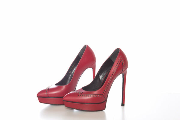 YSL Yves Saint Laurent Red Jeweled Lightning Heels SZ 36 - Image 4