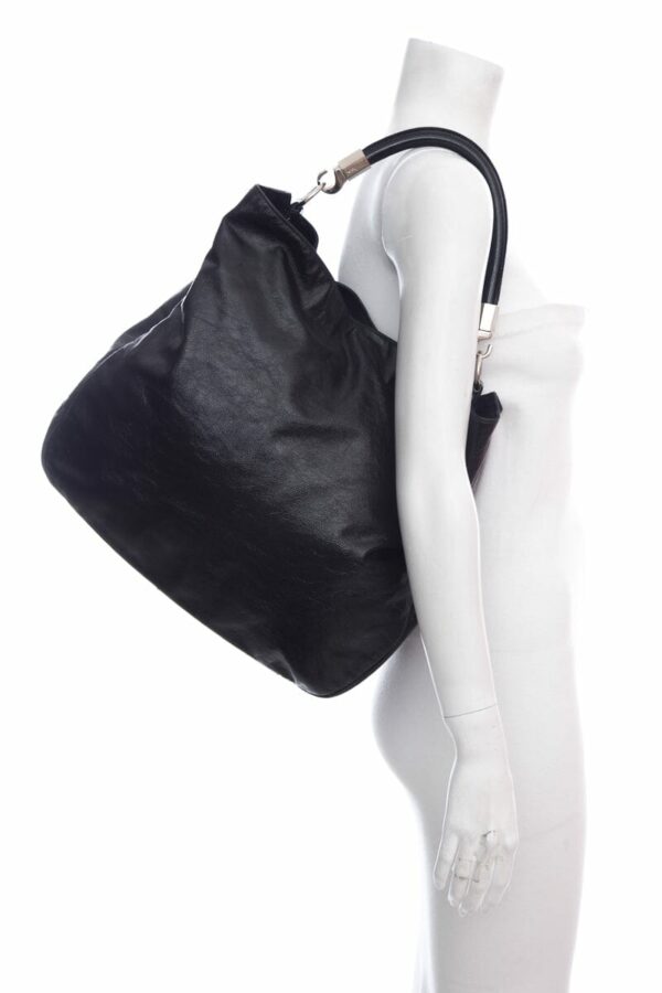 YSL Black Patent Leather Hobo Handbag