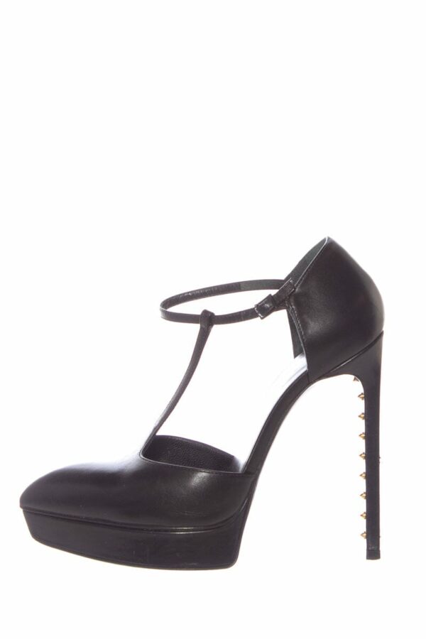 YSL Black T-Strap Studded Heels. SZ 36 - Image 9