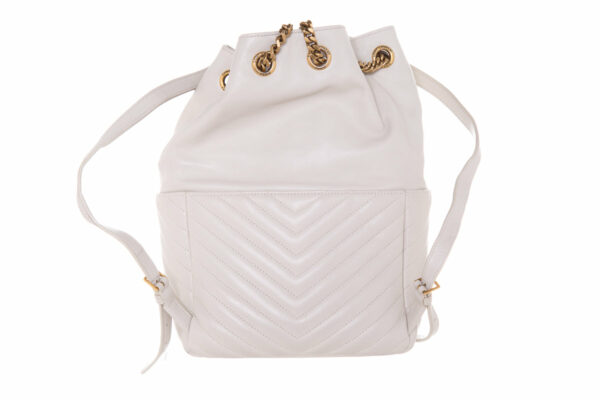 YSL Blanc Chevron Quilted Backpack Handbag - Image 4