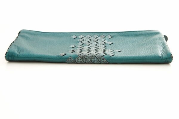 Bottega Veneta Turquoise Intrecciato Clutch - Image 4